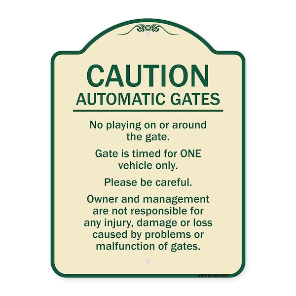 Designer Series-Caution Automatic Gates No Playing Gate Is Timed For One, 24" x 18", TG-1824-9992